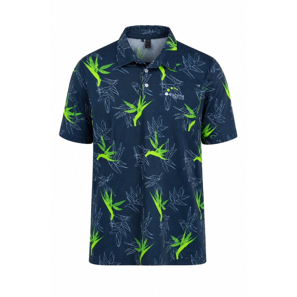adidas Mens 2XL Escena Golf Club Polo Navy Bird of Paradise Floral Performance